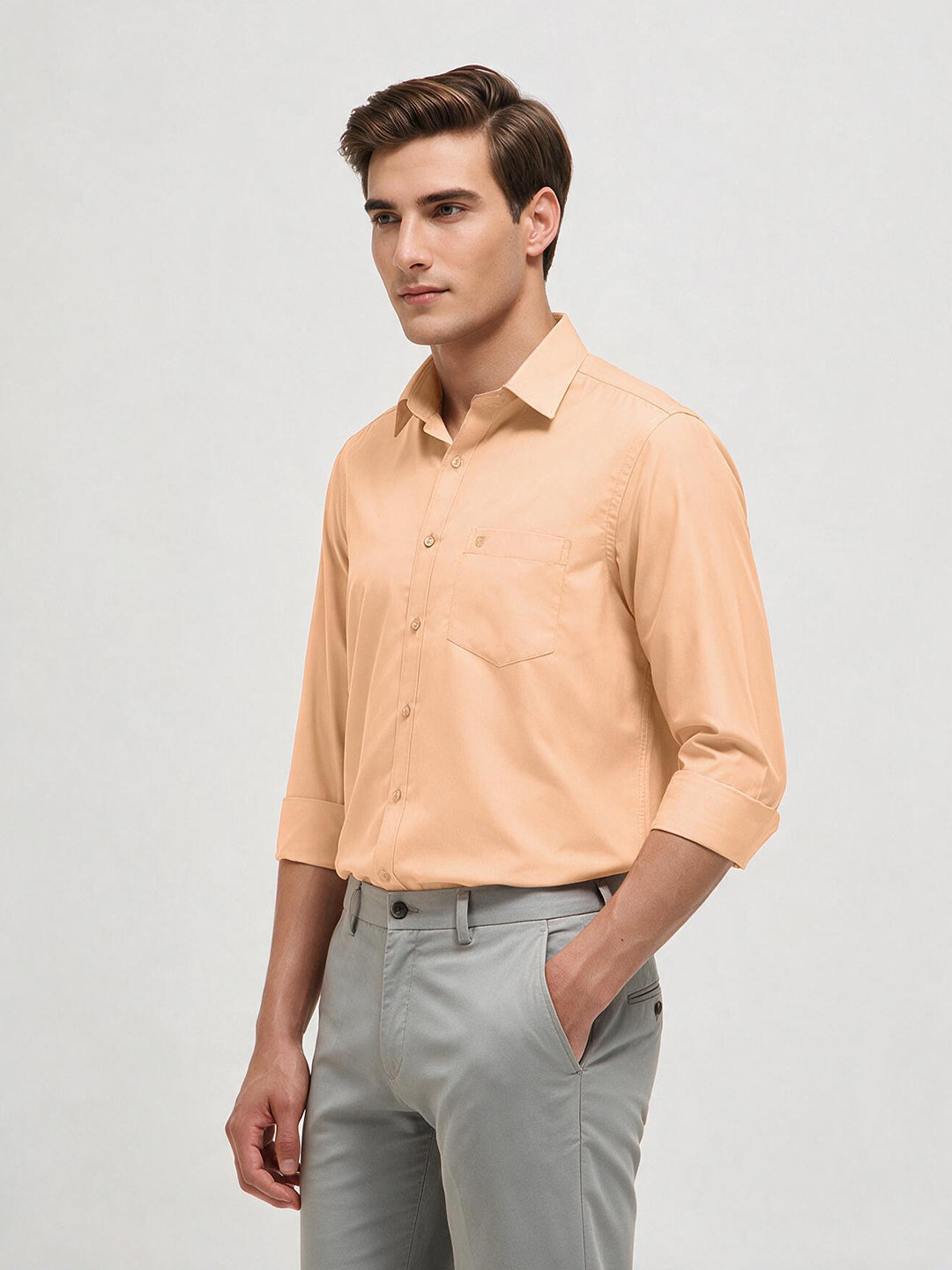 Sand Peach Solid Formal Shirt