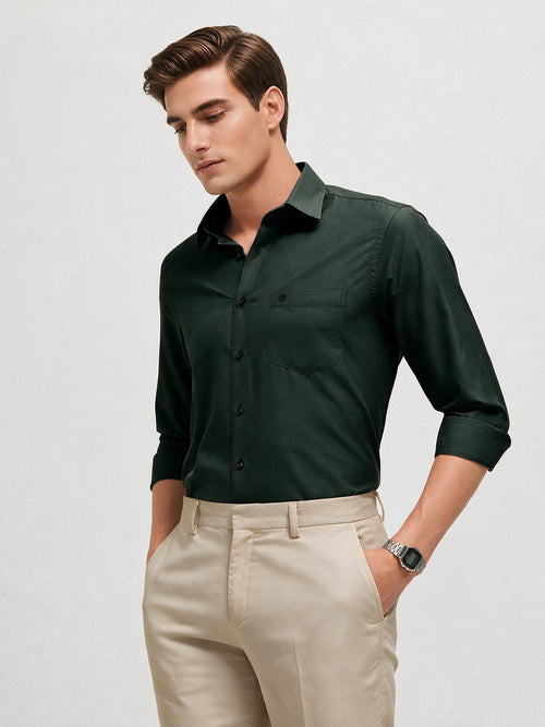 Dark Olive Solid Formal Shirt
