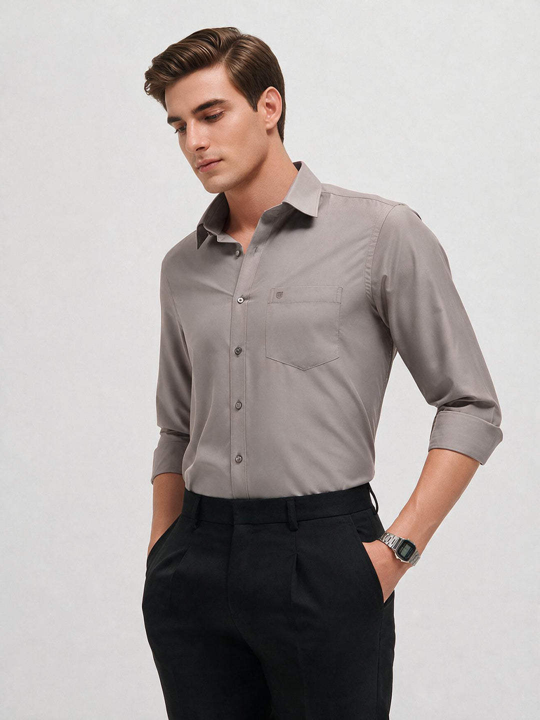 Light Grey Solid Formal Shirt