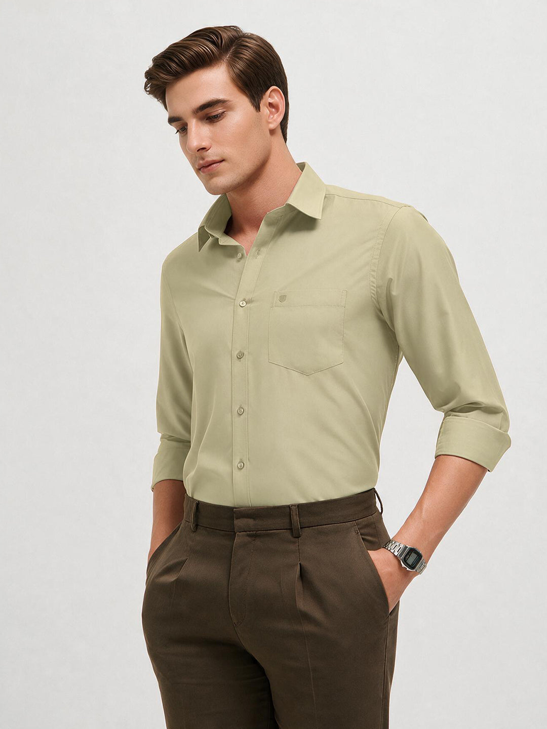Dusty Olive Solid Formal Shirt