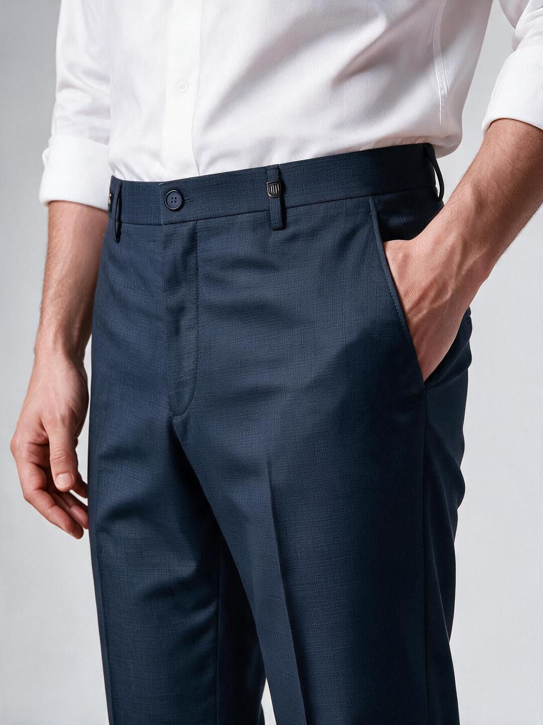 Ocean Blue Solid Formal Trousers
