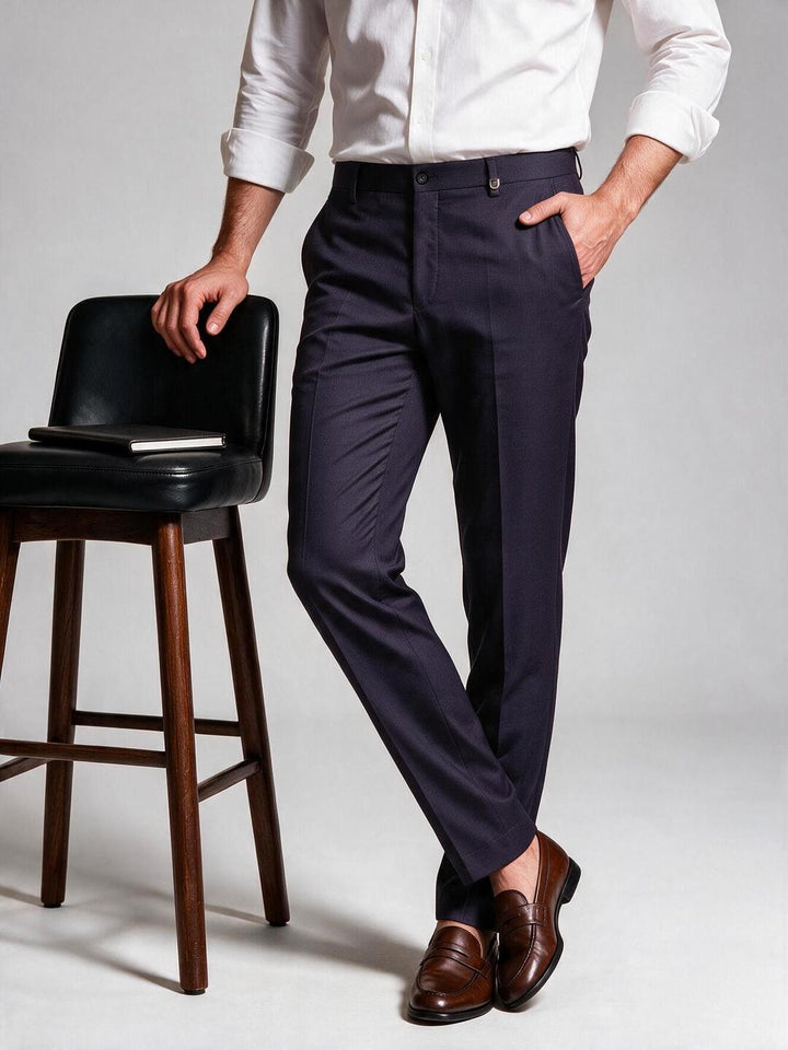 Sapphire Navy Solid Formal Trousers