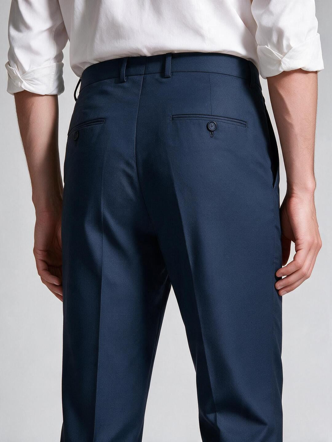 Ocean Blue Solid Formal Trousers