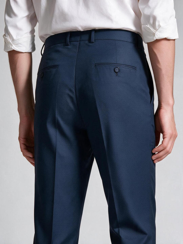 Ocean Blue Solid Formal Trousers