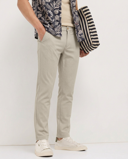 Pista Peach Solid Casual Trousers