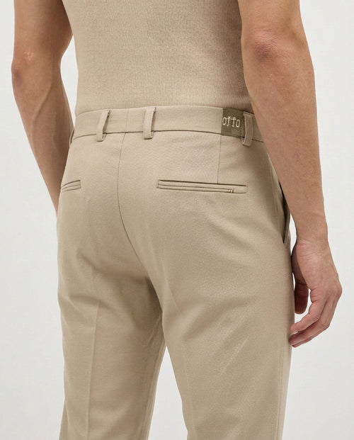 Cream Khaki Solid Casual Trousers