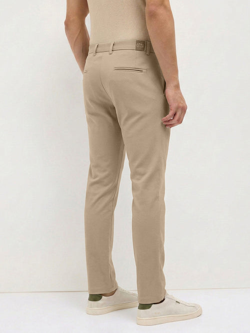 Cream Khaki Solid Casual Trousers
