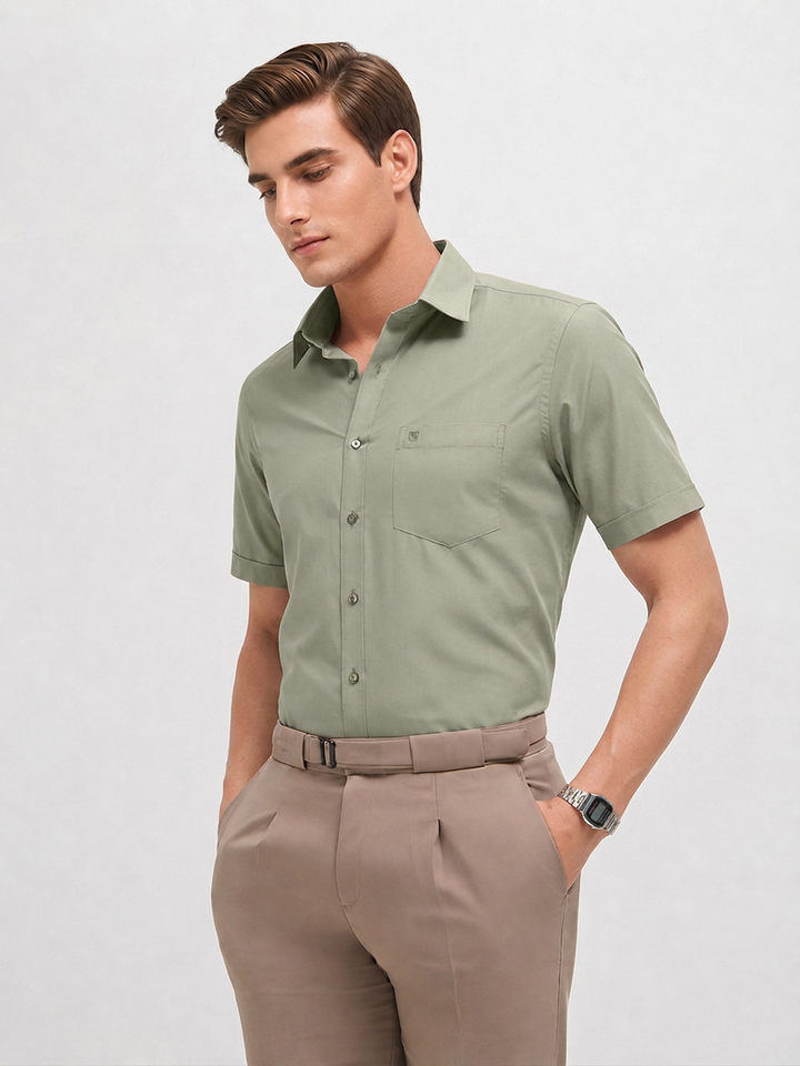 Pastel Olive Solid Formal Shirt