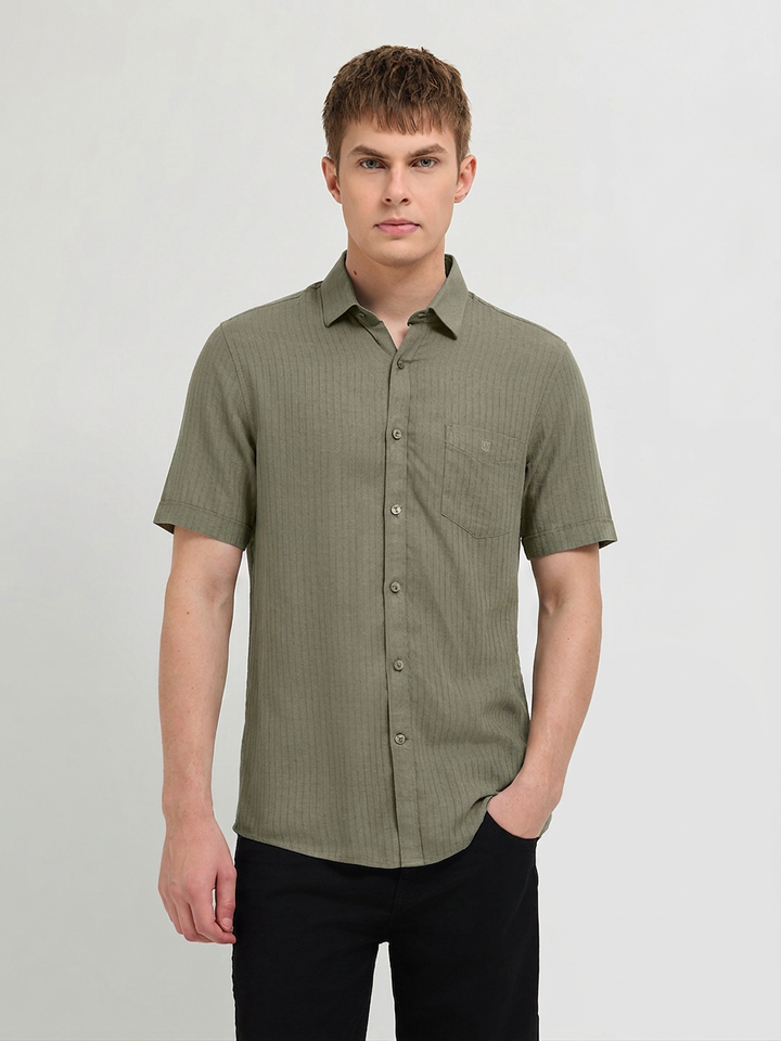 Dark Olive Solid Casual Shirt