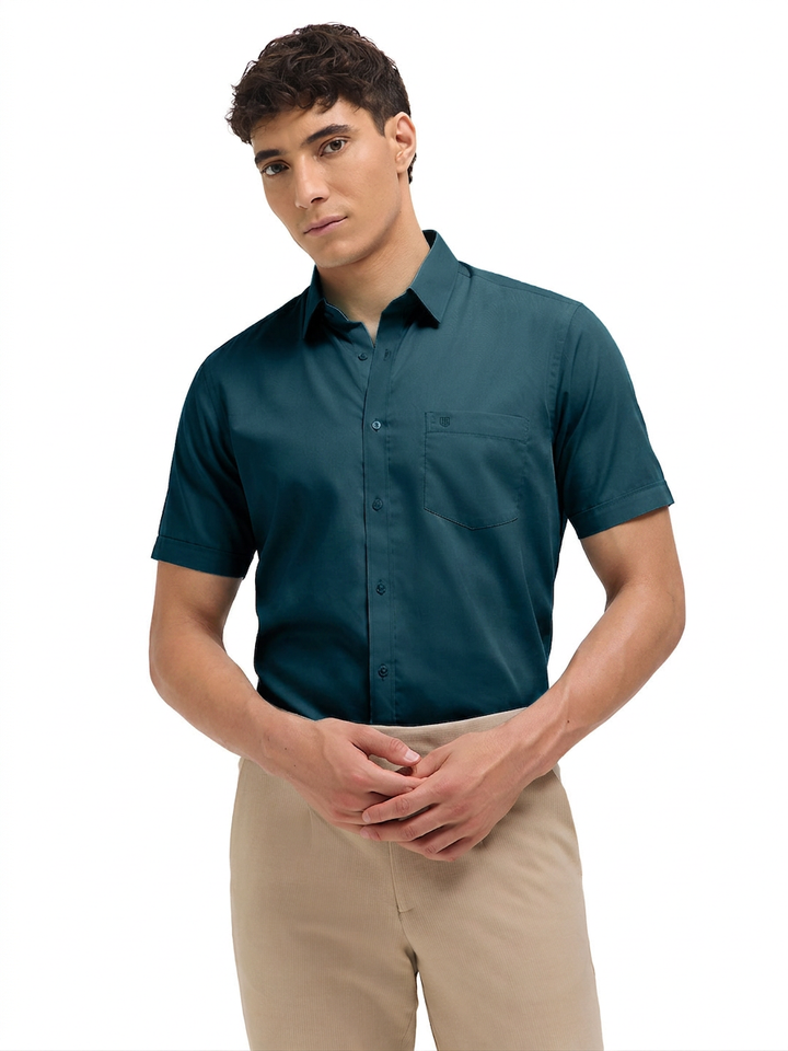 Dark Teal Green Solid Formal Shirt