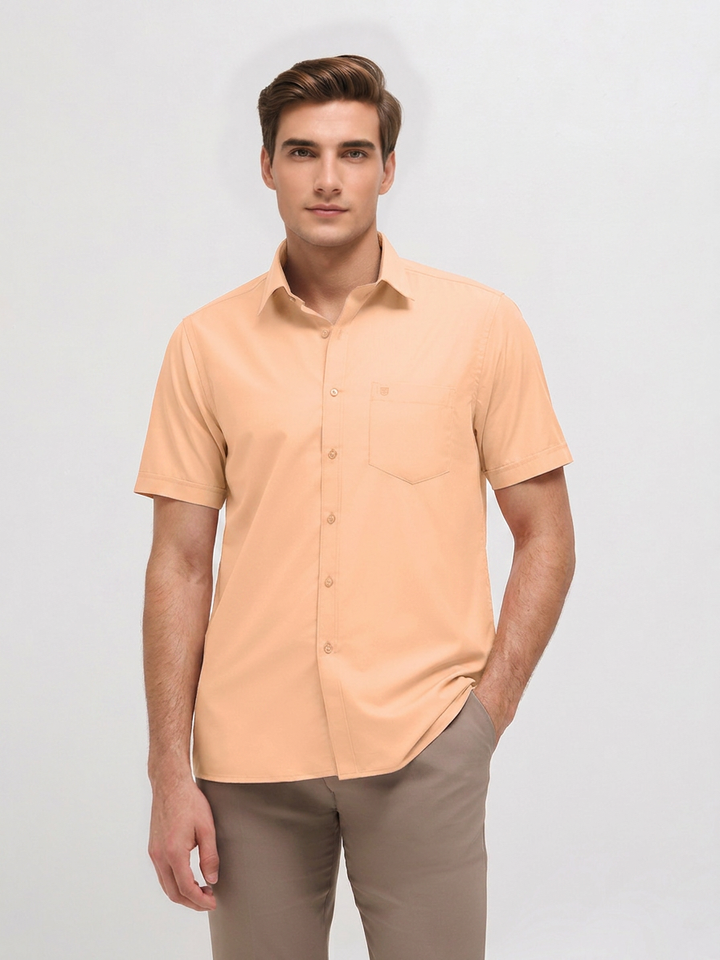 Sand Peach Solid Formal Shirt
