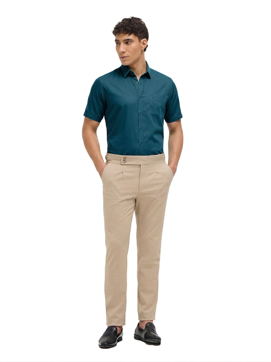 Dark Teal Green Solid Formal Shirt