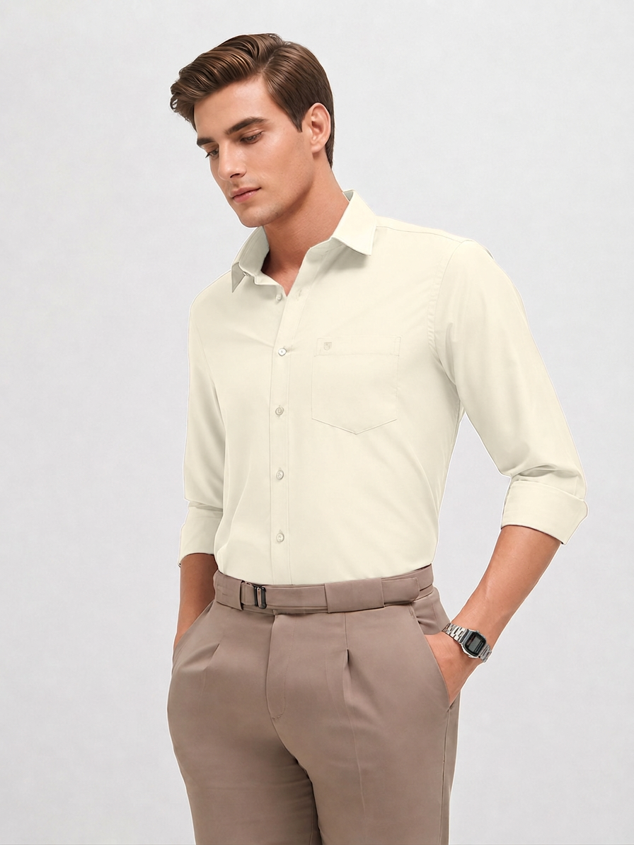 Pale White Solid Formal Shirt