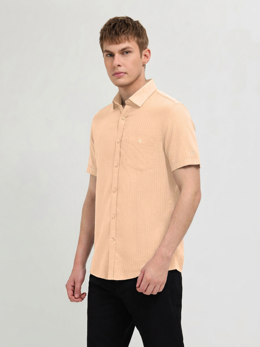 Pale Orange Solid Casual Shirt