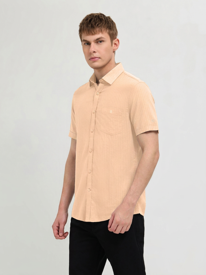 Pale Orange Solid Casual Shirt