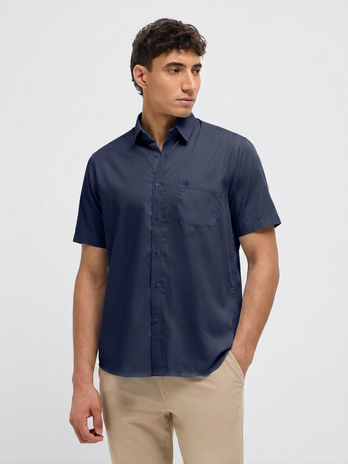 Navy Blue Solid Formal Shirt