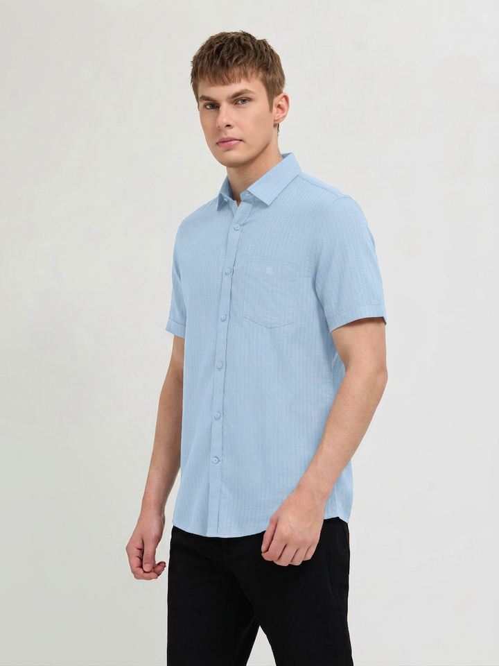 Soft Blue Solid Casual Shirt