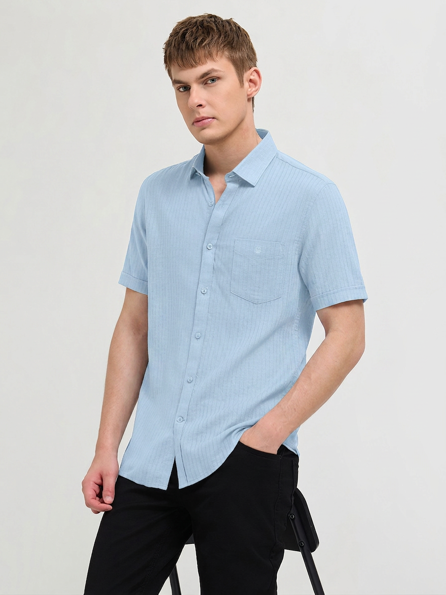 Soft Blue Solid Casual Shirt