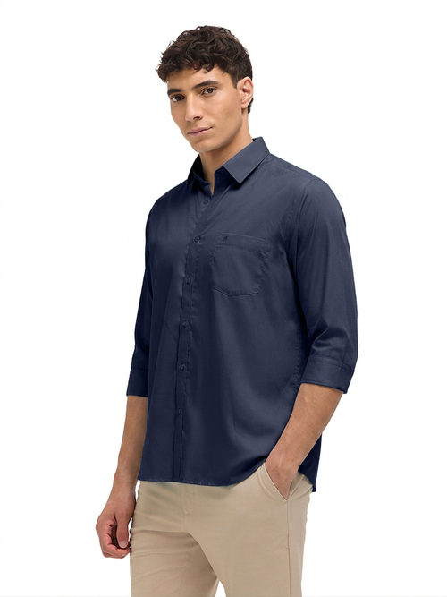 Navy Blue Solid Formal Shirt