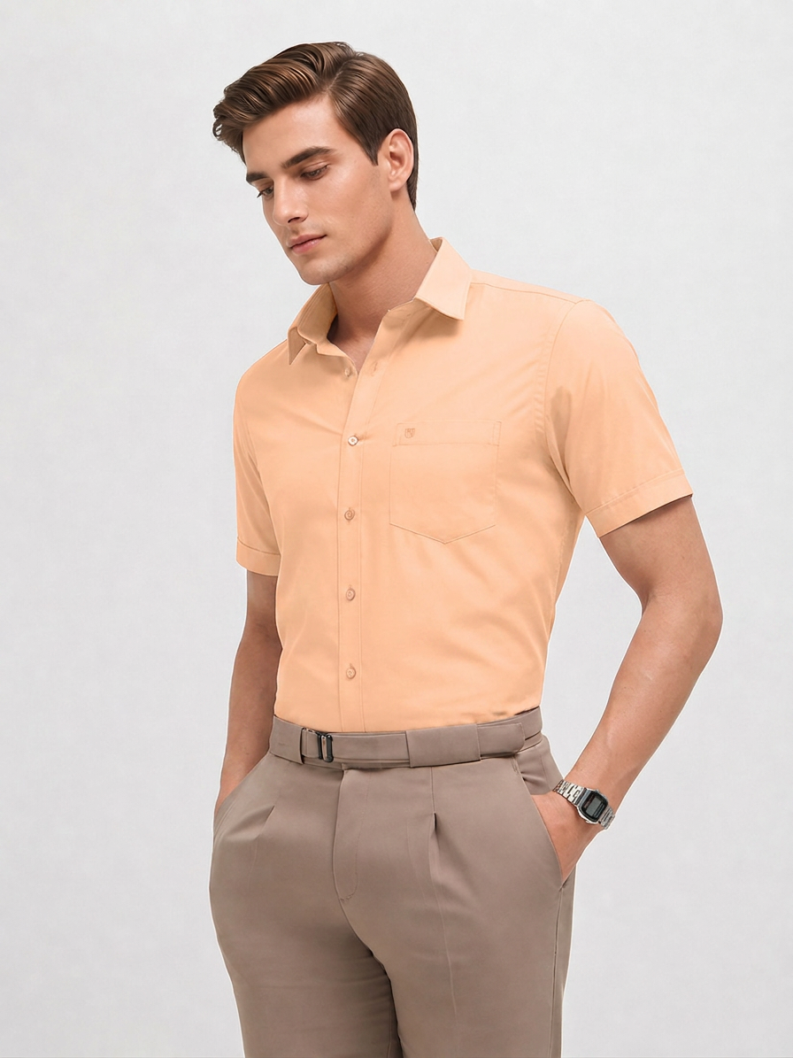 Sand Peach Solid Formal Shirt