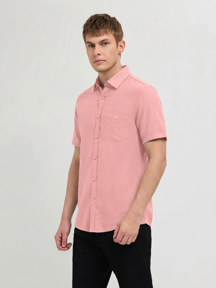 Creamy Peach Solid Casual Shirt