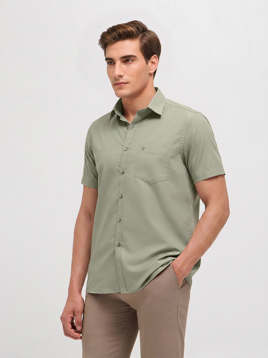 Pastel Olive Solid Formal Shirt