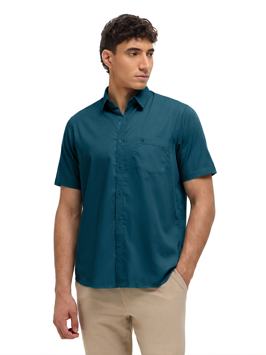 Dark Teal Green Solid Formal Shirt