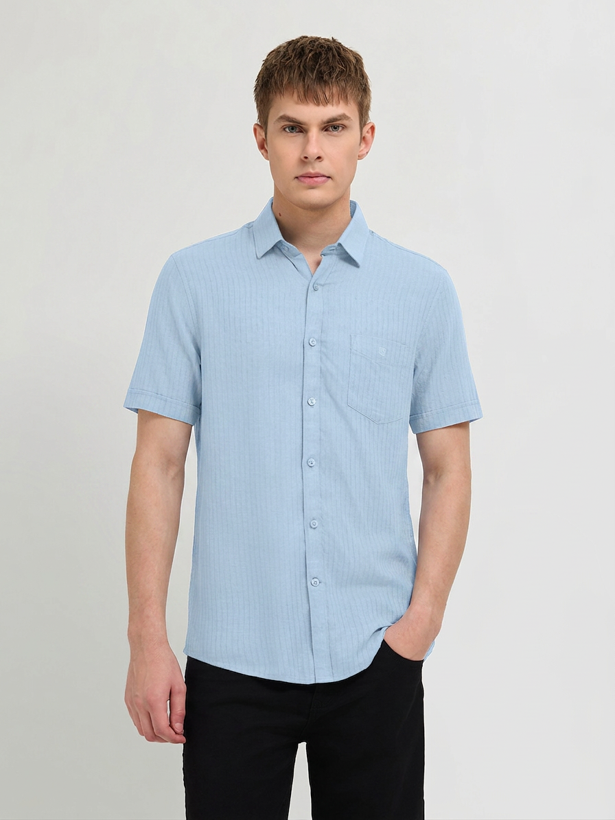 Soft Blue Solid Casual Shirt