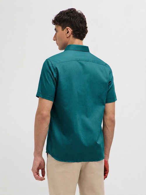 Teal Green Solid Formal Shirt