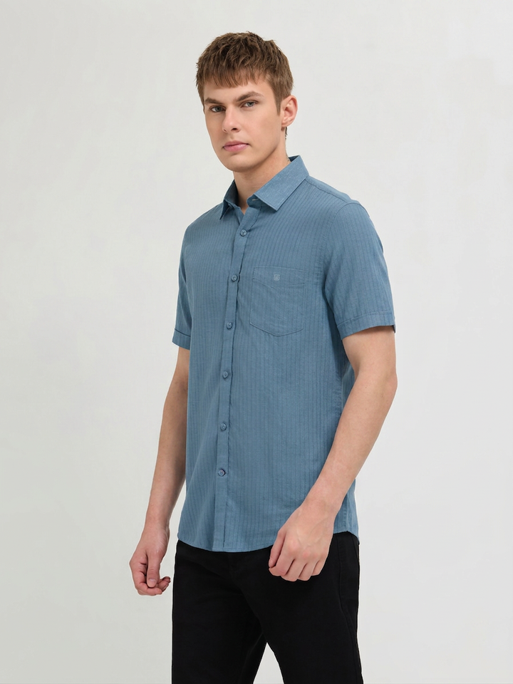 Thunder Blue Solid Casual Shirt