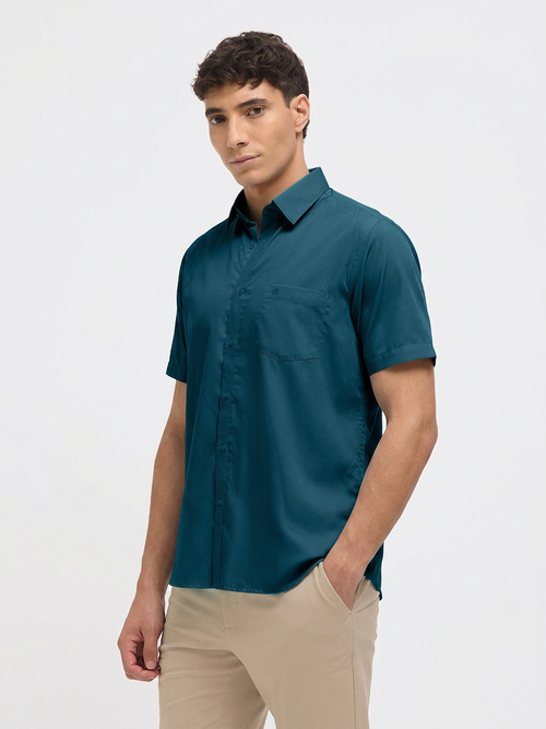 Dark Teal Green Solid Formal Shirt