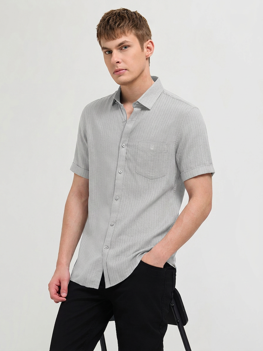 Warm Gray Solid Casual Shirt