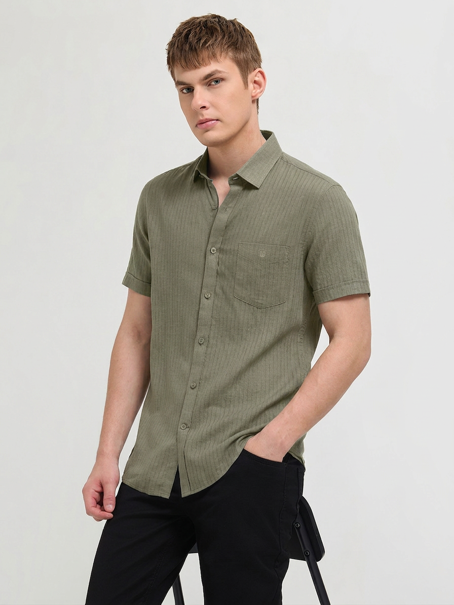 Dark Olive Solid Casual Shirt