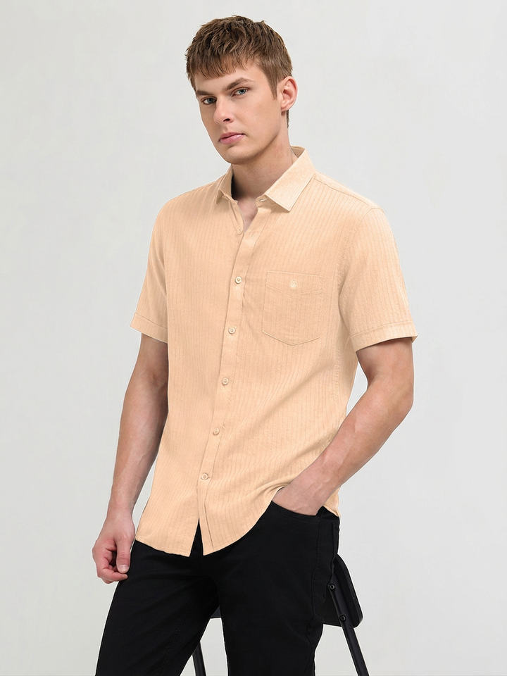 Pale Orange Solid Casual Shirt