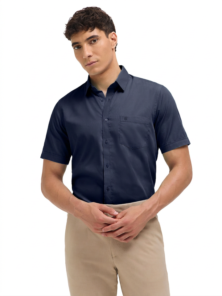 Navy Blue Solid Formal Shirt