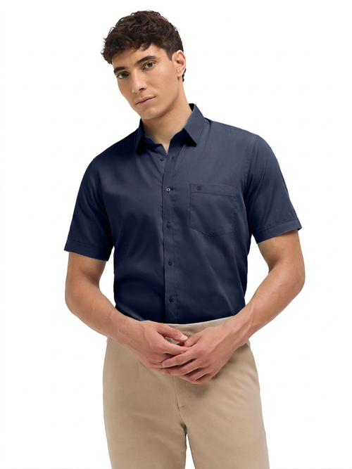 Navy Blue Solid Formal Shirt