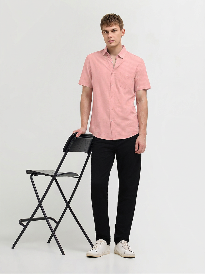 Creamy Peach Solid Casual Shirt