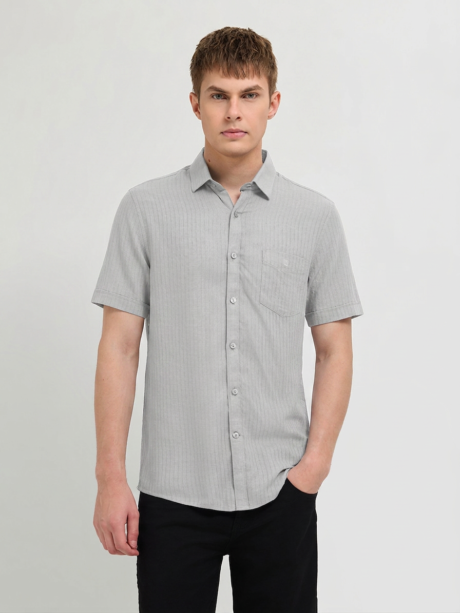 Warm Gray Solid Casual Shirt