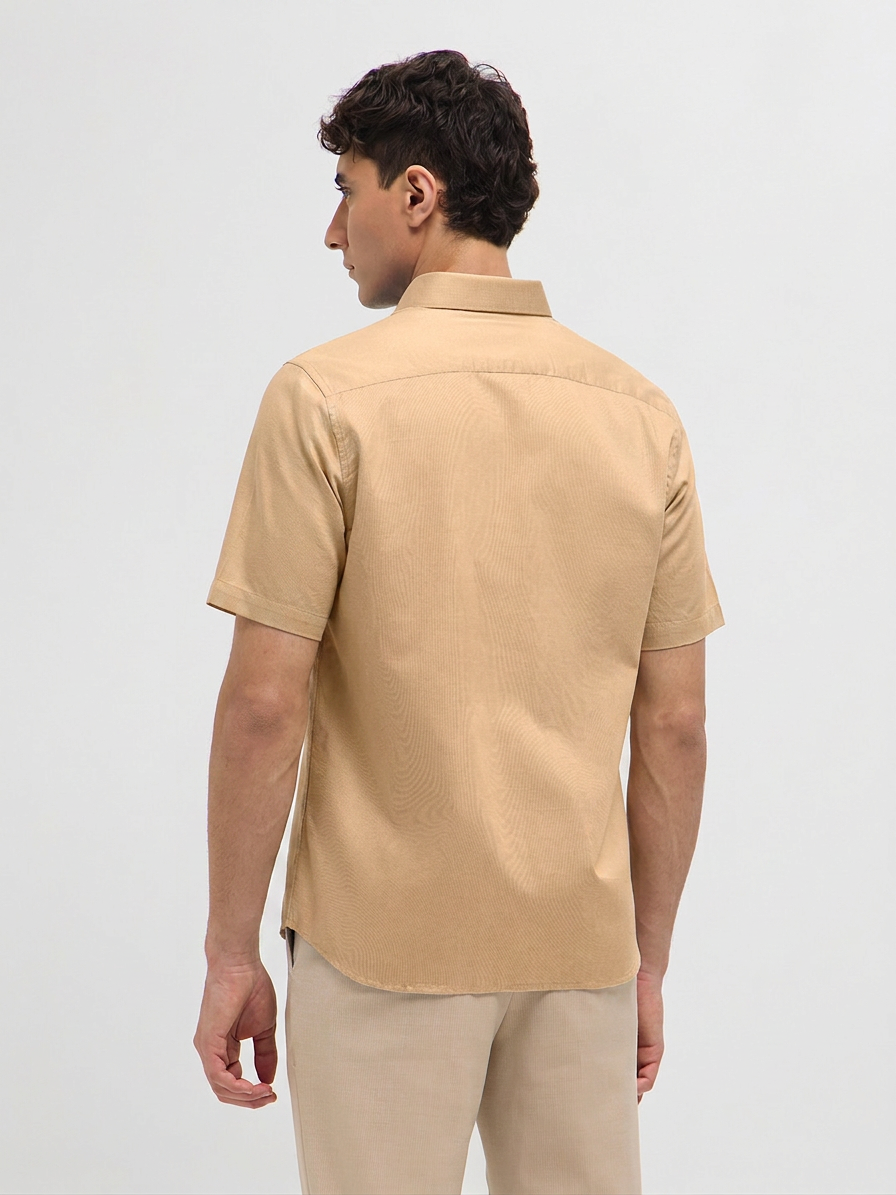 Sand Beige Solid Formal Shirt