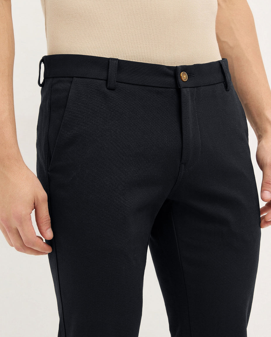 Carbon Blue Solid Casual Trousers
