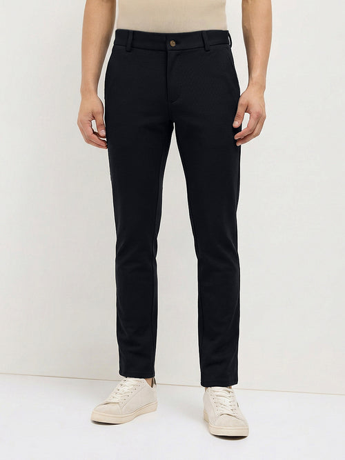 Carbon Blue Solid Casual Trousers