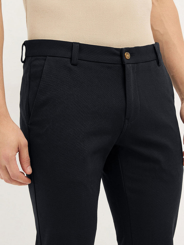 Carbon Blue Solid Casual Trousers