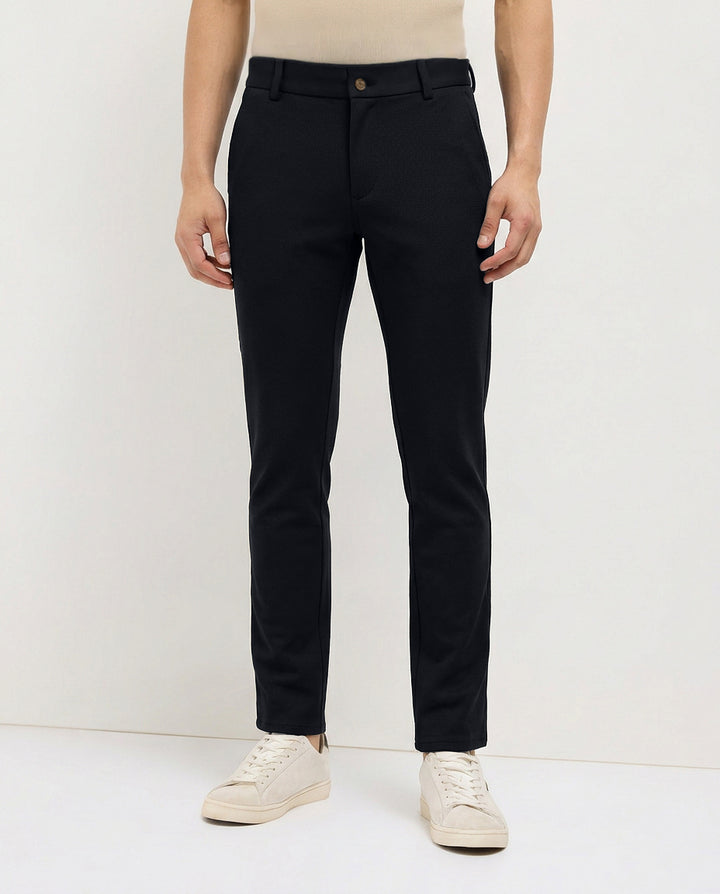 Carbon Blue Solid Casual Trousers