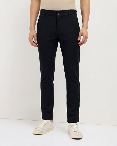 Carbon Blue Solid Casual Trousers