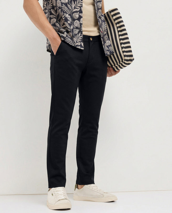 Carbon Blue Solid Casual Trousers
