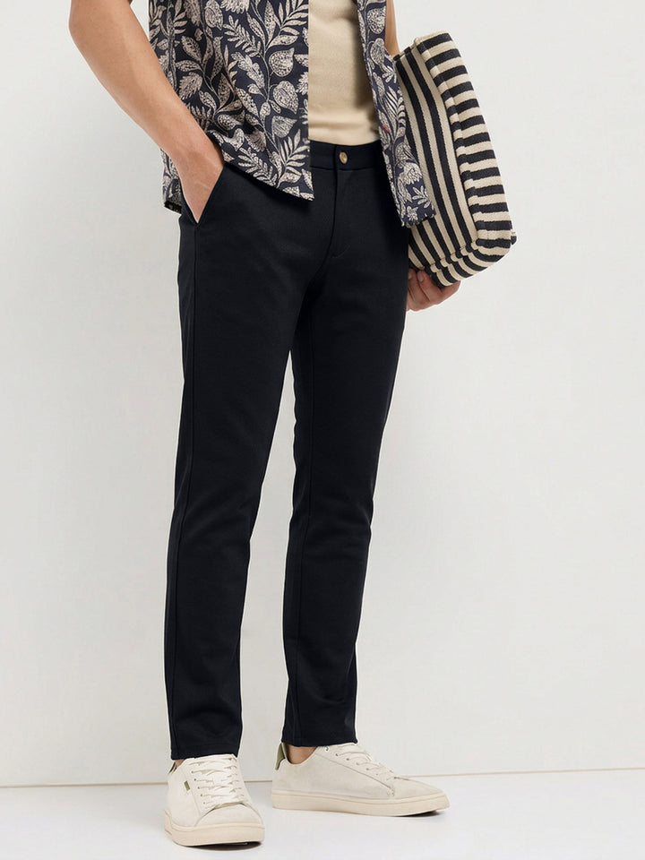 Carbon Blue Solid Casual Trousers