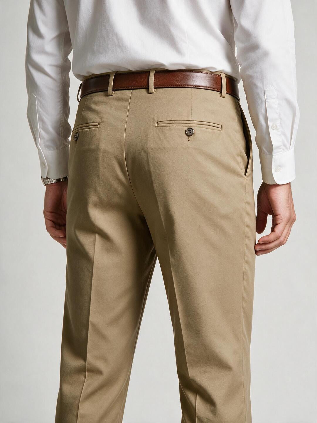 Light French Beige Solid Formal Trousers