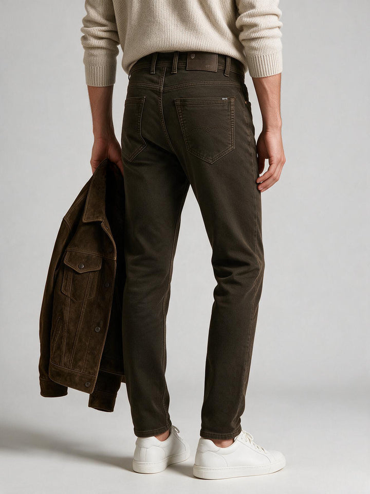 Dune Brown Solid Casual Denim Trousers