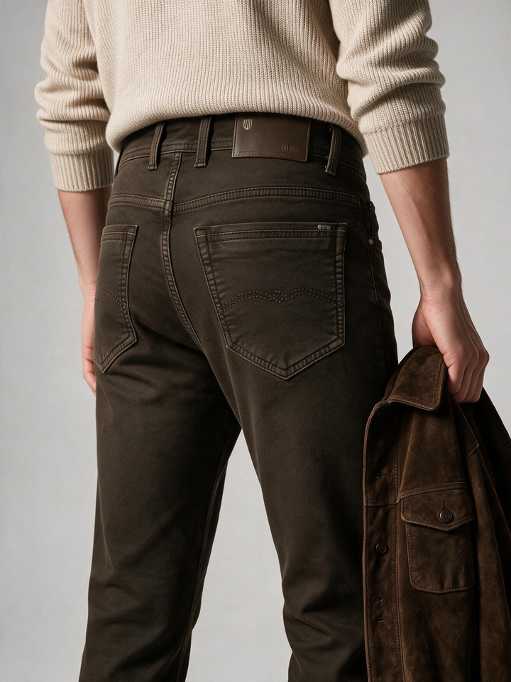 Dune Brown Solid Casual Denim Trousers