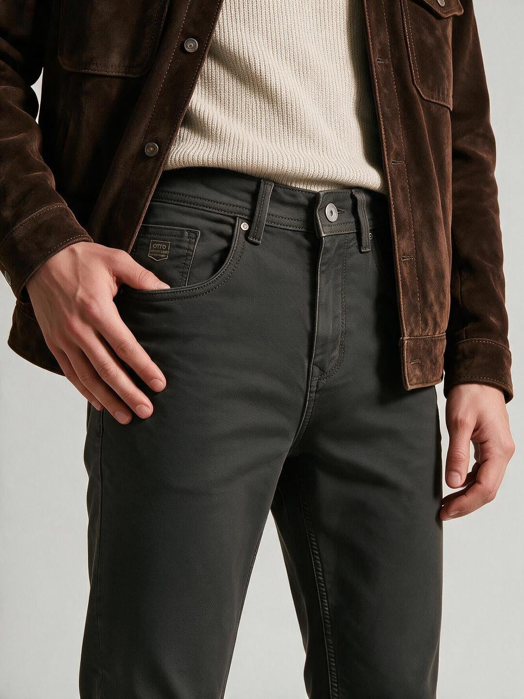 Mosswood Olive Solid Casual Denim Trousers